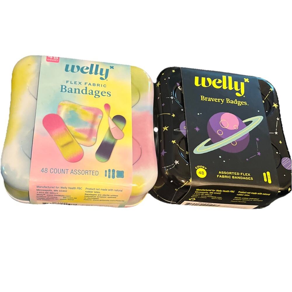Welly X2 Fabric Bandages Flex 48 Each Space Bravery Badges & Pastel Tie Dye New